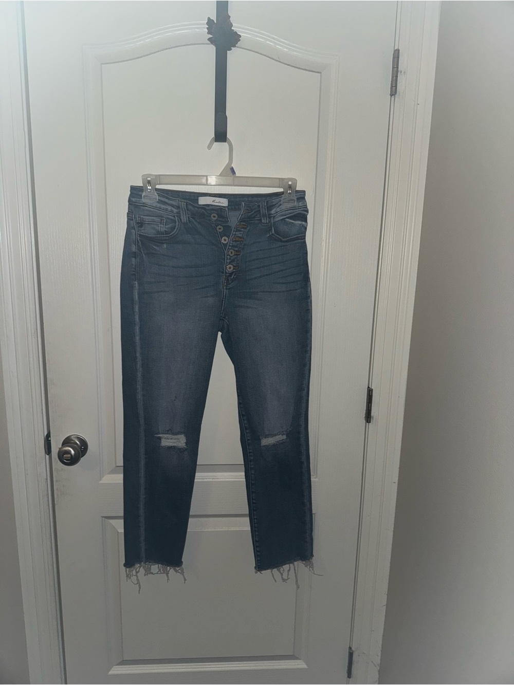 KanCan Dark Blue Button-Fly Cropped Jeans